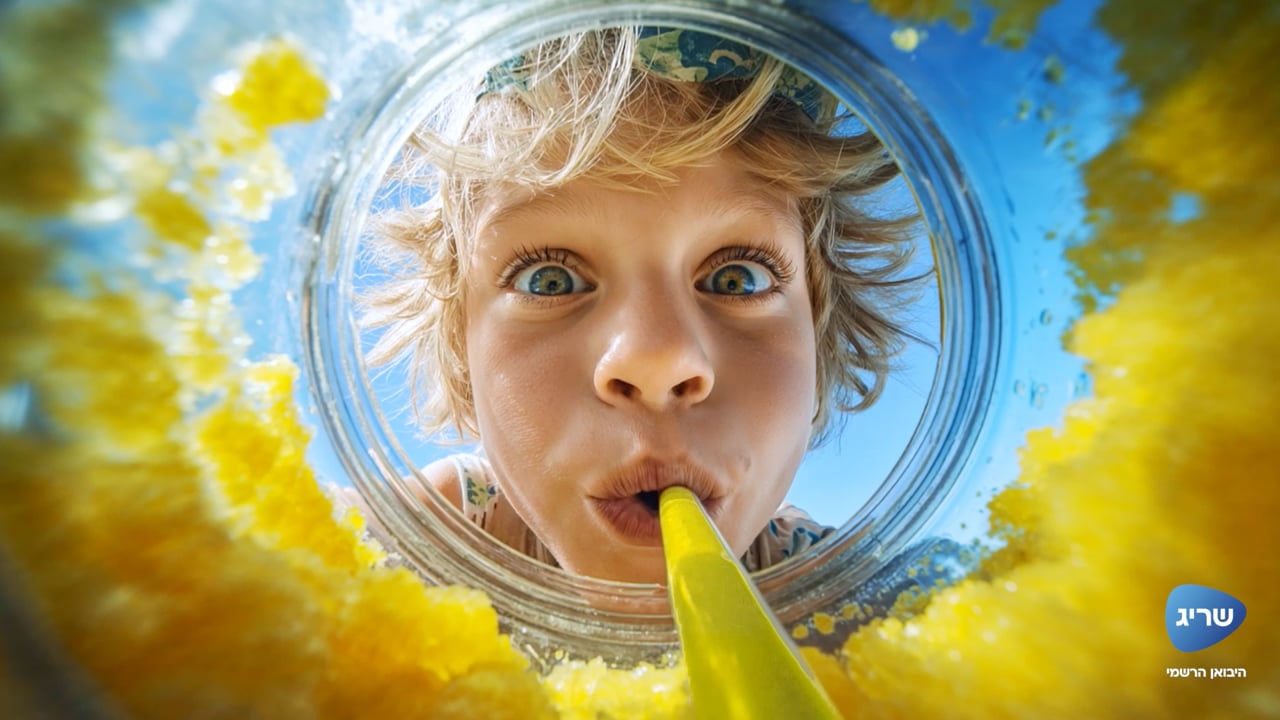 A playful view through a glass in the Ninja Slushi product film